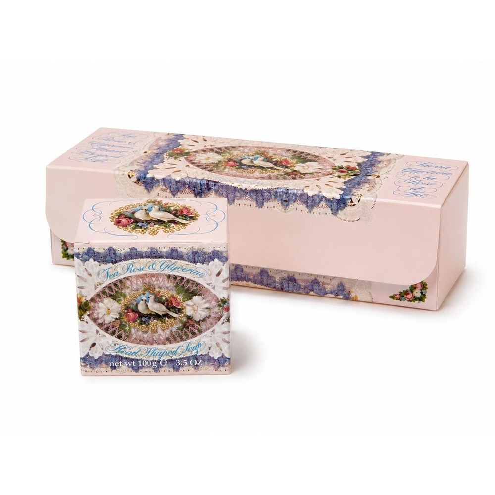 Box Set of 3 Vintage Crabtree & Evelyn Tea Rose Heart Shaped Soap Bars 1976 3.5"